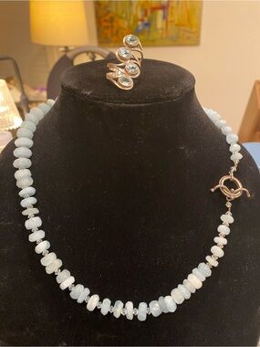 Artisan Aquamarine Bead Necklace with Toggle Clasp - Pale Blue